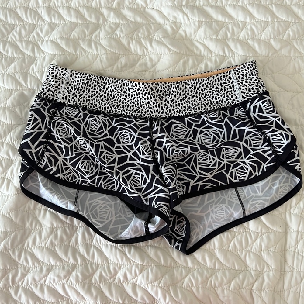 lululemon athletica Black and White Floral Print Athletic Shorts